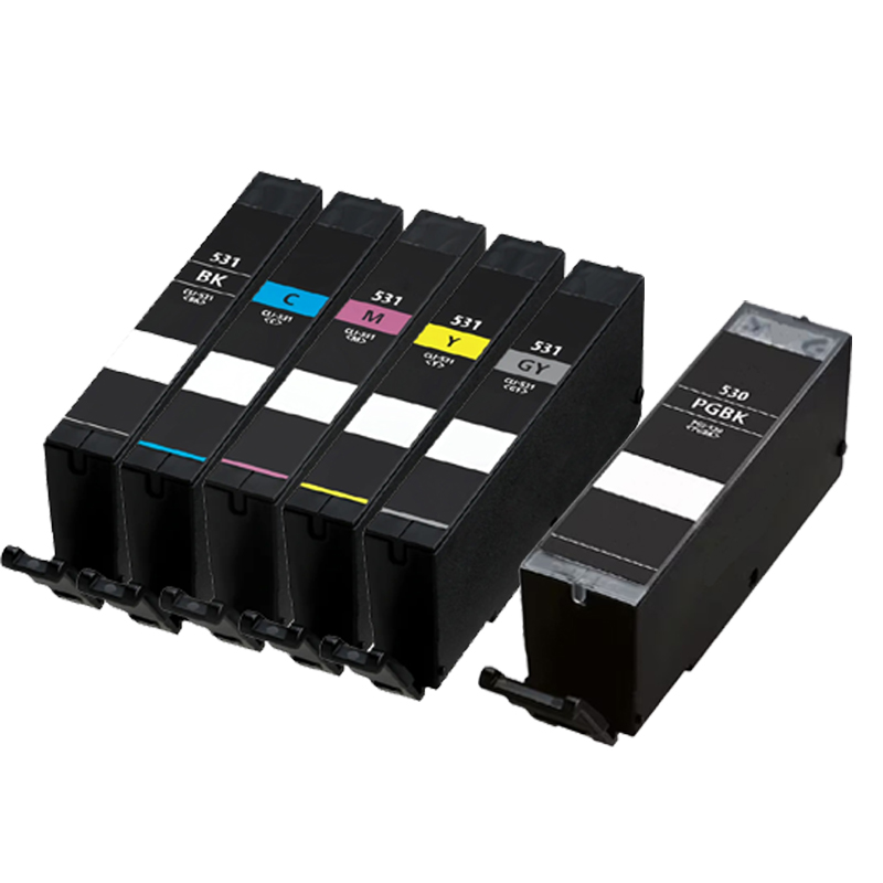 Canon PGI-530PGBK CLI-531BK CLI-531C CLI-531M CLI-531Y CLI-531GY  Compatible set of 6 Ink Cartridges (Black/Black/Cyan/Magenta/Yellow/Grey)